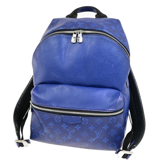 LOUIS VUITTON Discovery Backpack Bag Taigarama Leather Blue SHW M30229 99YG960 - Picture 1 of 16
